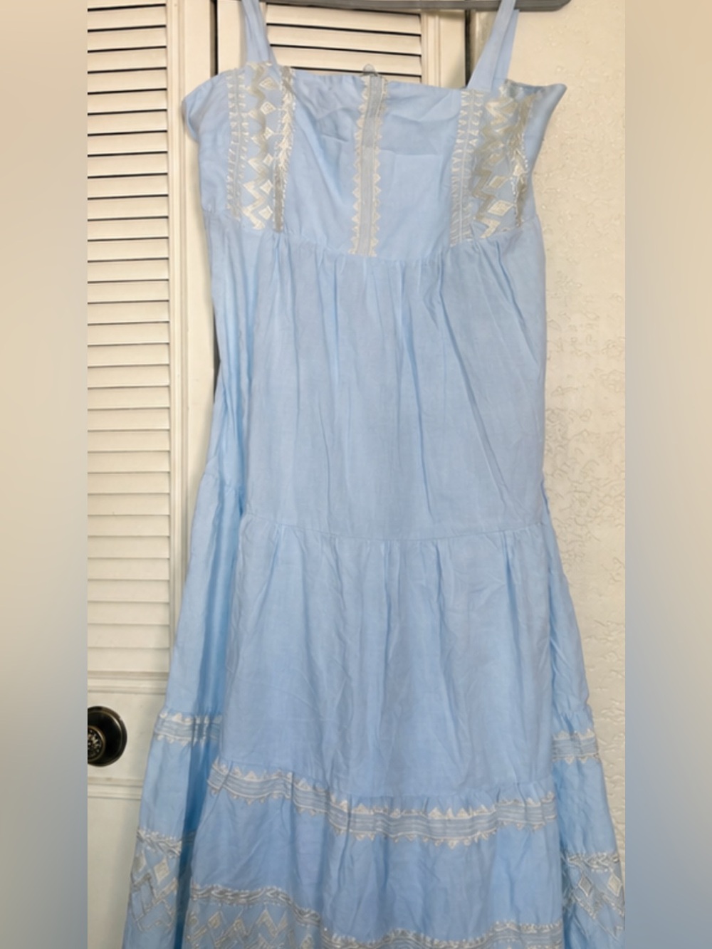 Aether Concept Light Blue Embroidered trim Cotton Midi Dress Boho Cottagecore L